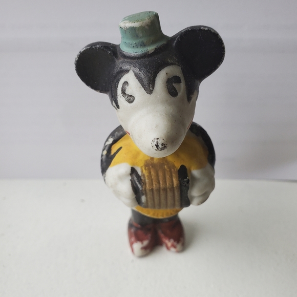 WALT DISNEY MINNIE MOUSE WITH ACCORDIAN BISQUE PORCELAIN FIGURINE 1930s 3.5 in. - Picture 1 of 6